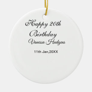 Happy 20th birthday name date simple minimal ceramic tree decoration