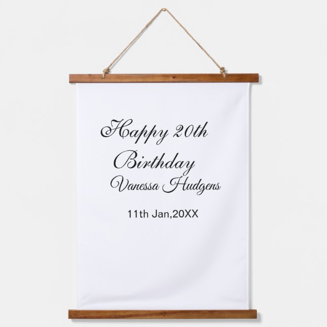Happy 20th birthday name date simple minimal  hanging tapestry (Front)