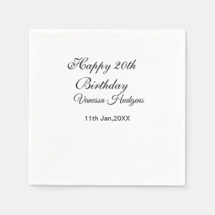 Happy 20th birthday name date simple minimal  napkin