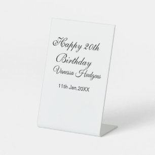 Happy 20th birthday name date simple minimal pedestal sign
