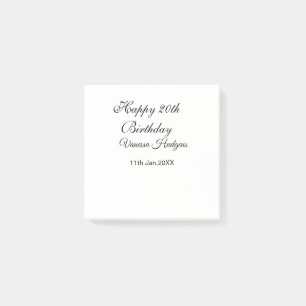 Happy 20th birthday name date simple minimal post-it notes