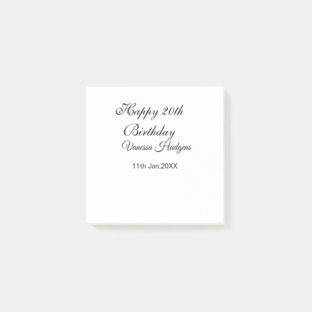 Happy 20th birthday name date simple minimal  post-it notes (Front)