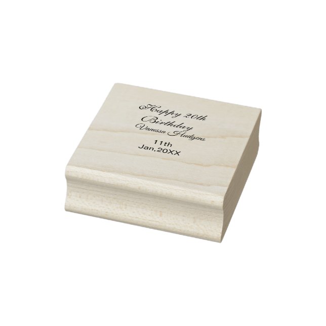 Happy 20th birthday name date simple minimal  rubber stamp (Stamp)
