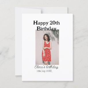 Happy 20th birthday photo modern simple minimal  postcard