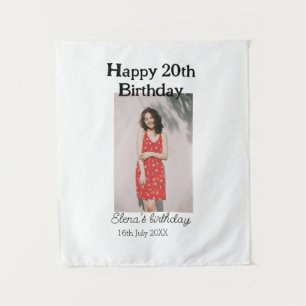 Happy 20th birthday photo modern simple minimal tapestry