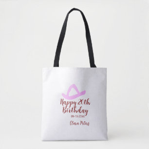 Happy 20th birthday pink cowboy girl name date sim tote bag