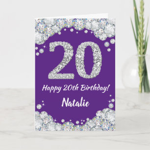 Happy 20th Birthday Purple and Silver Glitter Card