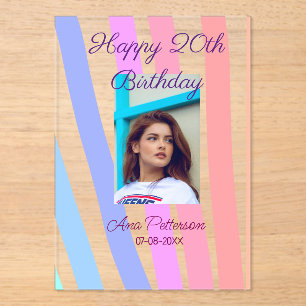 Happy 20th Birthday rainbow rustic boho lines phot Acrylic Invitations