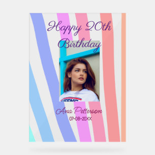 Happy 20th Birthday rainbow rustic boho lines phot Acrylic Sign