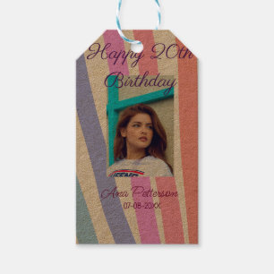 Happy 20th Birthday rainbow rustic boho lines phot Gift Tags