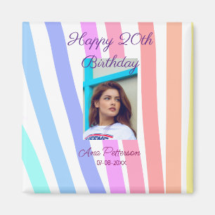 Happy 20th Birthday rainbow rustic boho lines phot Magnet