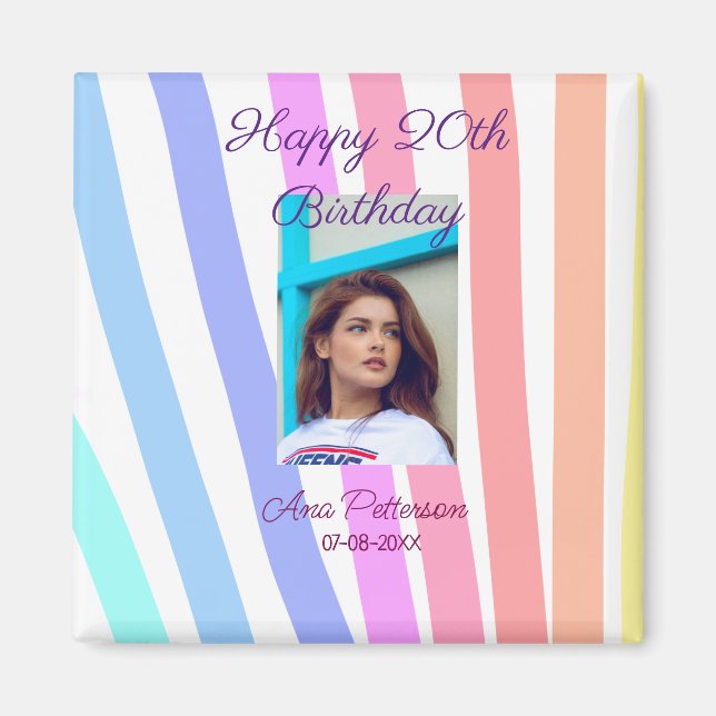 Happy 20th Birthday rainbow rustic boho lines phot Magnet (Front)
