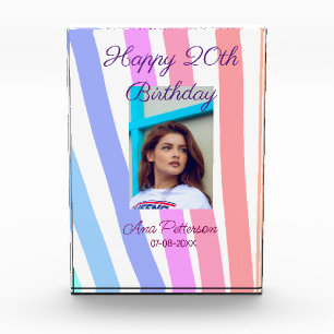 Happy 20th Birthday rainbow rustic boho lines phot Photo Block