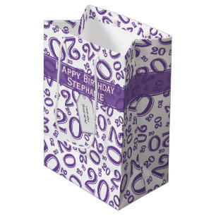 Happy 20th Birthday Random Number Pattern Purple Medium Gift Bag