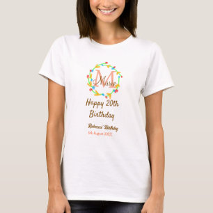 Happy 20th Birthday red add name monogram wreath T-Shirt