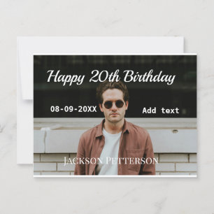 Happy 20th birthday simple photo add name date mod postcard