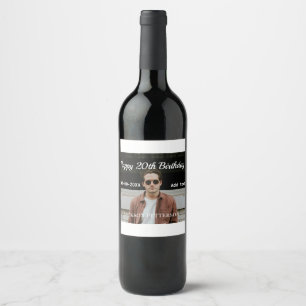 Happy 20th birthday simple photo add name date mod wine label