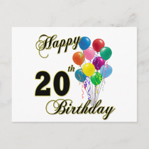 Happy 20th Birthday with Balloons Postcard