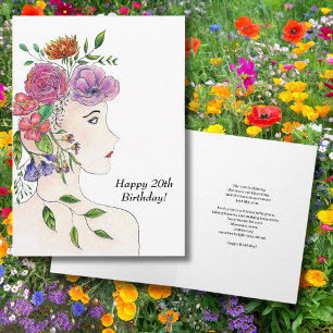 Happy 20th Birthday Woman  Flowers Illustration Card