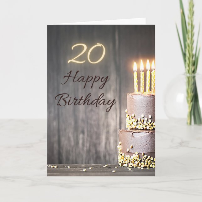 Happy 20th Chocolate Birthday Cake Greeting Card (Front)