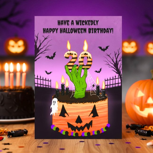 Happy 20th Halloween Birthday Spooky Cake Card (Creator Uploaded)