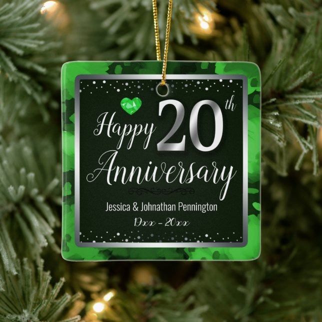 Happy 20th Wedding Anniversary Custom Name Ceramic Ornament (Tree)