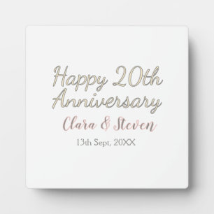 HAPPY 20TH WEDDING ANNIVERSARY NAME PINK GRAY PAST PLAQUE
