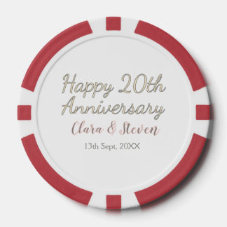 HAPPY 20TH WEDDING ANNIVERSARY NAME PINK GRAY PAST POKER CHIPS