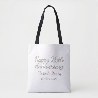 HAPPY 20TH WEDDING ANNIVERSARY NAME PINK GRAY PAST TOTE BAG