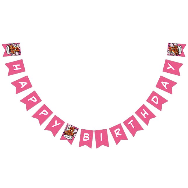 HAPPY 21 BIRTHDAY Comic Book Pop Art Pink Bunting (All)