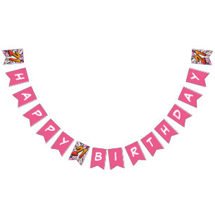 HAPPY 21 BIRTHDAY Comic Book Pop Art pink Bunting