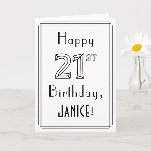 Happy 21st Birthday, Art Deco Style w/ Custom Name Card (Small Plant)