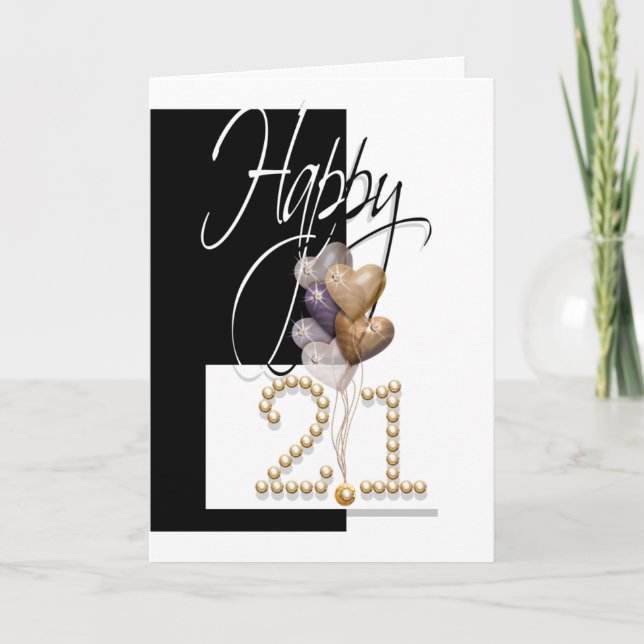 Happy 21st birthday balloons elegant card (Front)