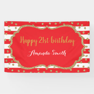 Happy 21st Birthday Banner Red Gold Glitter