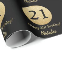 Happy 21st Birthday Black and Gold Glitter