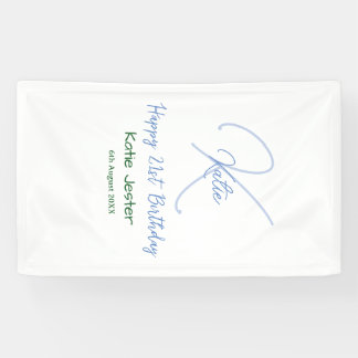 Happy 21st birthday blue add name monogram modern banner