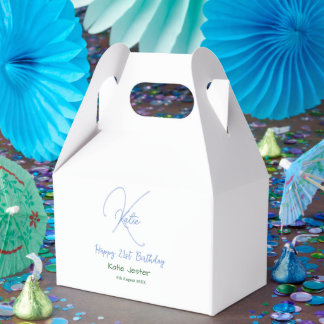 Happy 21st birthday blue add name monogram modern favour box