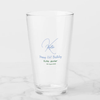 Happy 21st birthday blue add name monogram modern glass