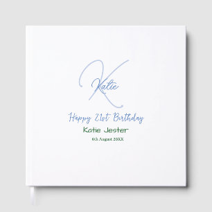 Happy 21st birthday blue add name monogram modern guest book