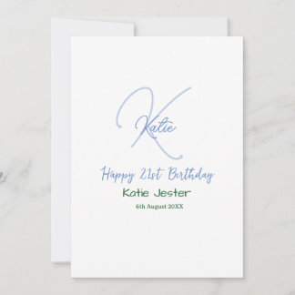 Happy 21st birthday blue add name monogram modern invitation