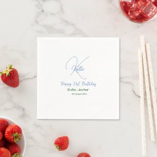 Happy 21st birthday blue add name monogram modern napkin