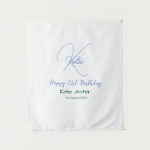 Happy 21st birthday blue add name monogram modern tapestry