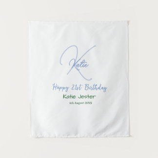 Happy 21st birthday blue add name monogram modern tapestry
