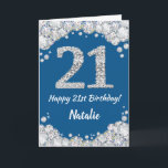 Happy 21st Birthday Blue and Silver Glitter Card<br><div class="desc">Happy 21st Birthday Blue and Silver Glitter Card with personalised name. For further customisation,  please click the "Customise it" button and use our design tool to modify this template.</div>