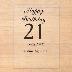 Happy 21st birthday bold letter simple name minima acrylic invitations