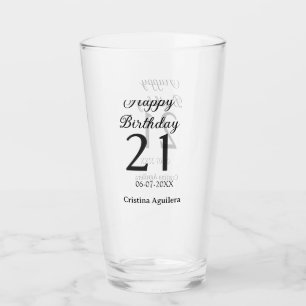 Happy 21st birthday bold letter simple name minima glass