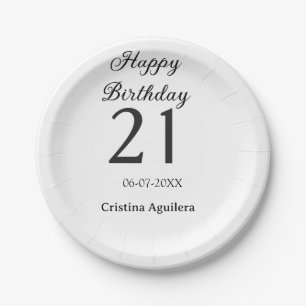 Happy 21st birthday bold letter simple name minima paper plate