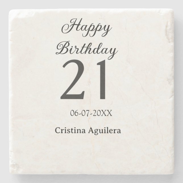 Happy 21st birthday bold letter simple name minima stone coaster (Front)