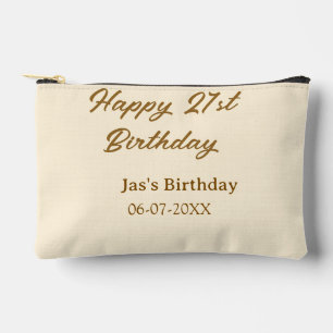 Happy 21st birthday brown pastel yellow name date  accessory pouch