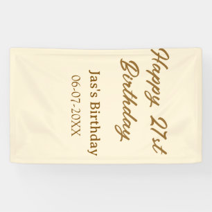 Happy 21st birthday brown pastel yellow name date banner